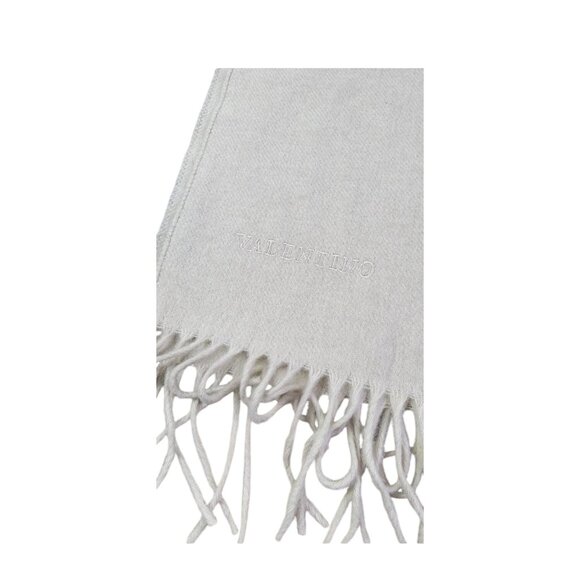 VALENTINO Scarf Unisex Solid Ivory Rectangular 100% Wool Made In Italy - Picture 4 of 8